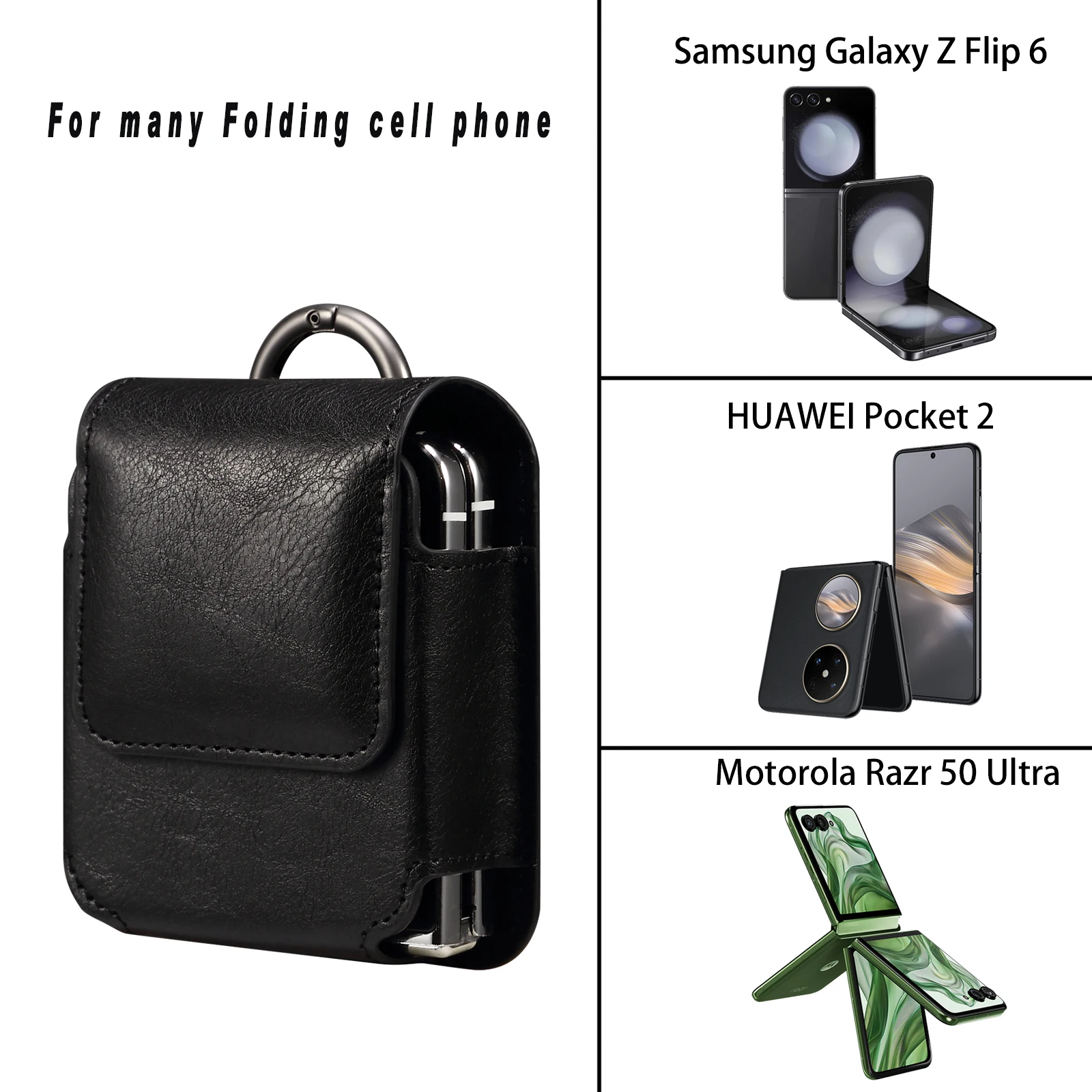 Microfiber Material Fold Phone Pouch For Samsung Galaxy Z Flip 6 5 4 3 5G Motorola Razr 50 Huawei P50 Pocket Waist Belt Clip Bag