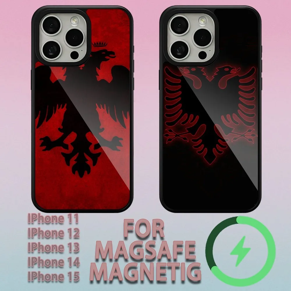 Albanian Flag Eagle  Phone Case For iPhone 15 14 13 12 11 Pro Max Plus Magsafe Magnetic Wireless Charging Cover