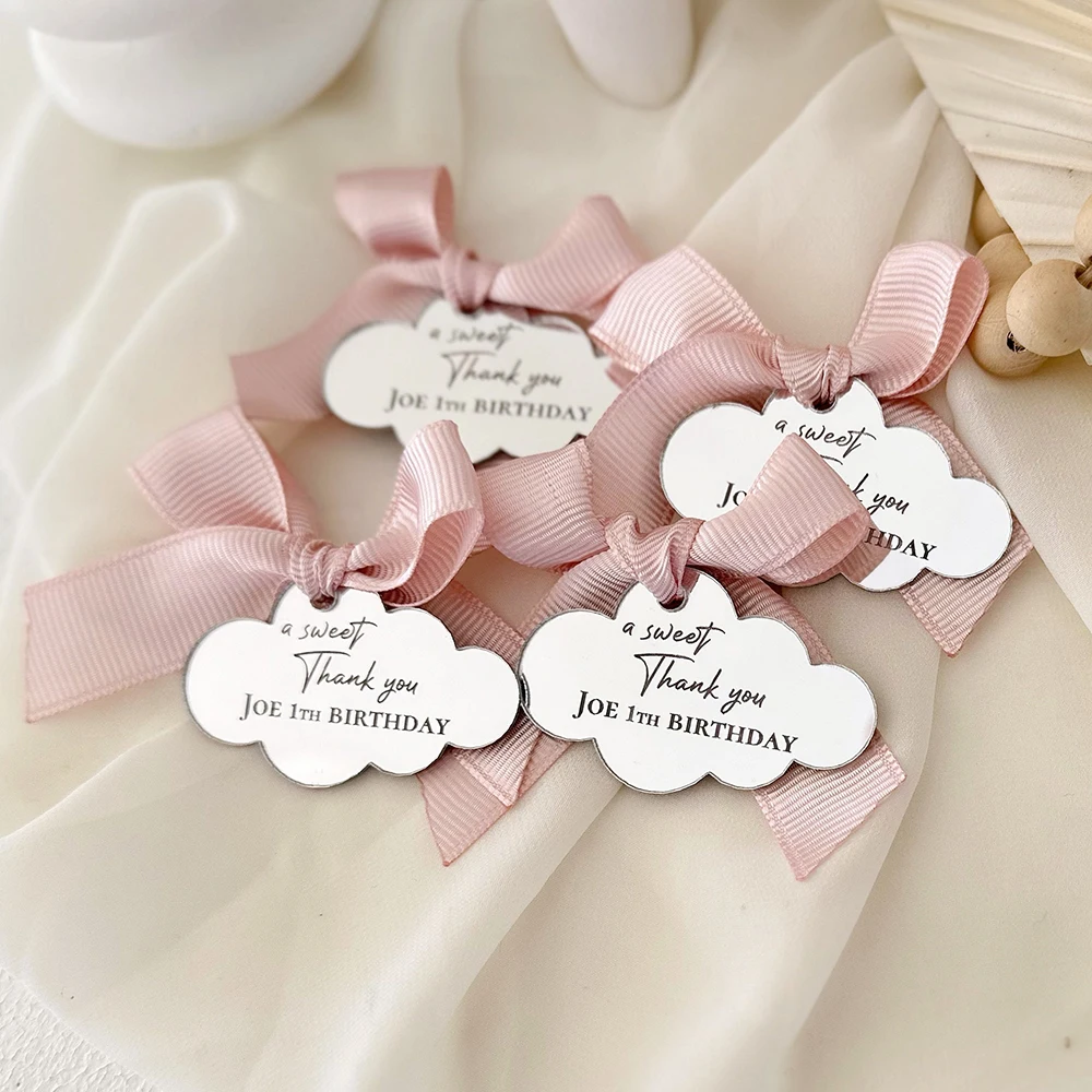 50 sztuk niestandardowych przywieszek z imieniem Baby Shower Favors, akrylowe przywieszki, logo z literą nazwy, dziękuję miejsc, przywieszka na prezent Baby Shower — zdjęcie 3
