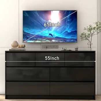 臥室七抽屜櫃,55吋現代風格,高光澤抽屜,大型木質抽屜櫃,白色/黑色 8 最佳銷售 小梳妝台 - №5