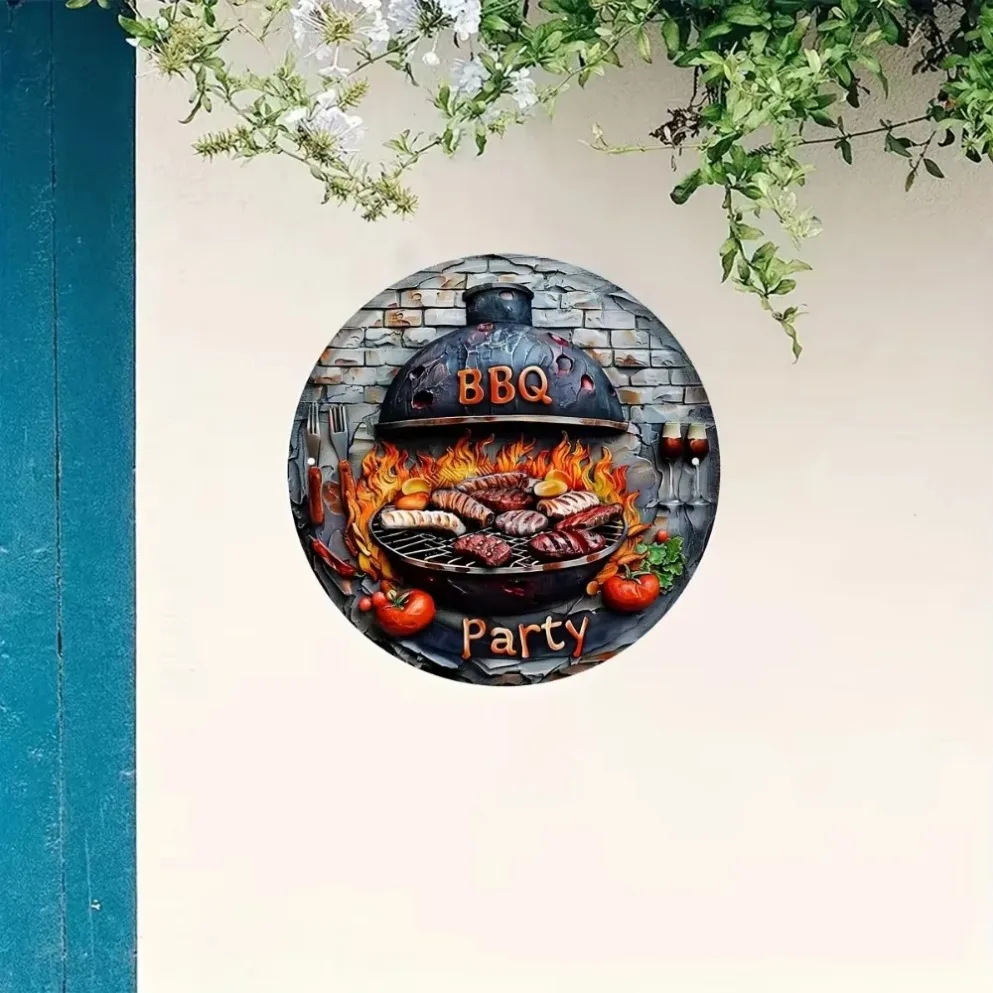 لوحة لافتة معدنية من القصدير الرجعية، قطعة واحدة مع تصميم حفلة الشواء مثالية لديكور التخييم في ساحة الشرفة #5