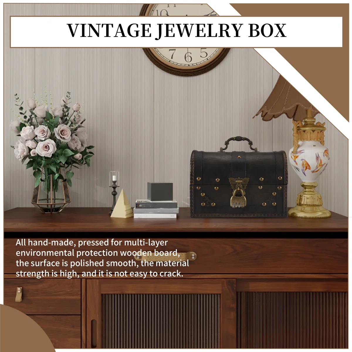 X11AA Chic Wooden Pirate Jewellery Storage Box Case Holder Vintage Treasure Chest for Wooden organizer Large