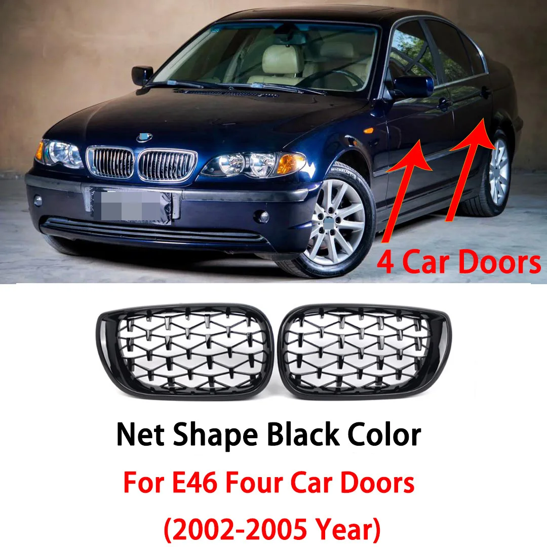 Calandre Noire Brillante Double Barre Pour BMW Série 3 E46 320i 328i 2002-2005 Berline 4 Portes - Look Sport Luxe
