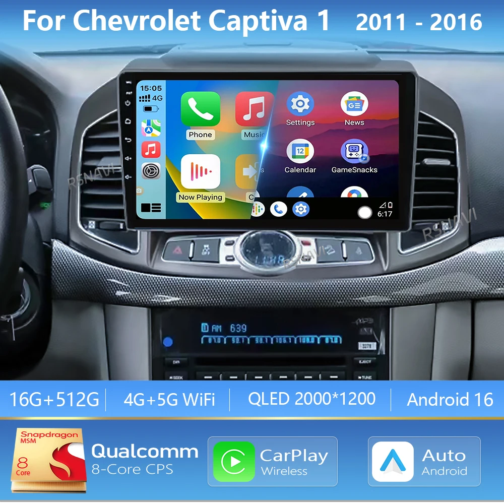 Radio Multimedia para Auto con Pantalla 2K y Android 16 Carplay para Chevrolet Captiva 1 2011-2016, Autoradio Estéreo 2din
