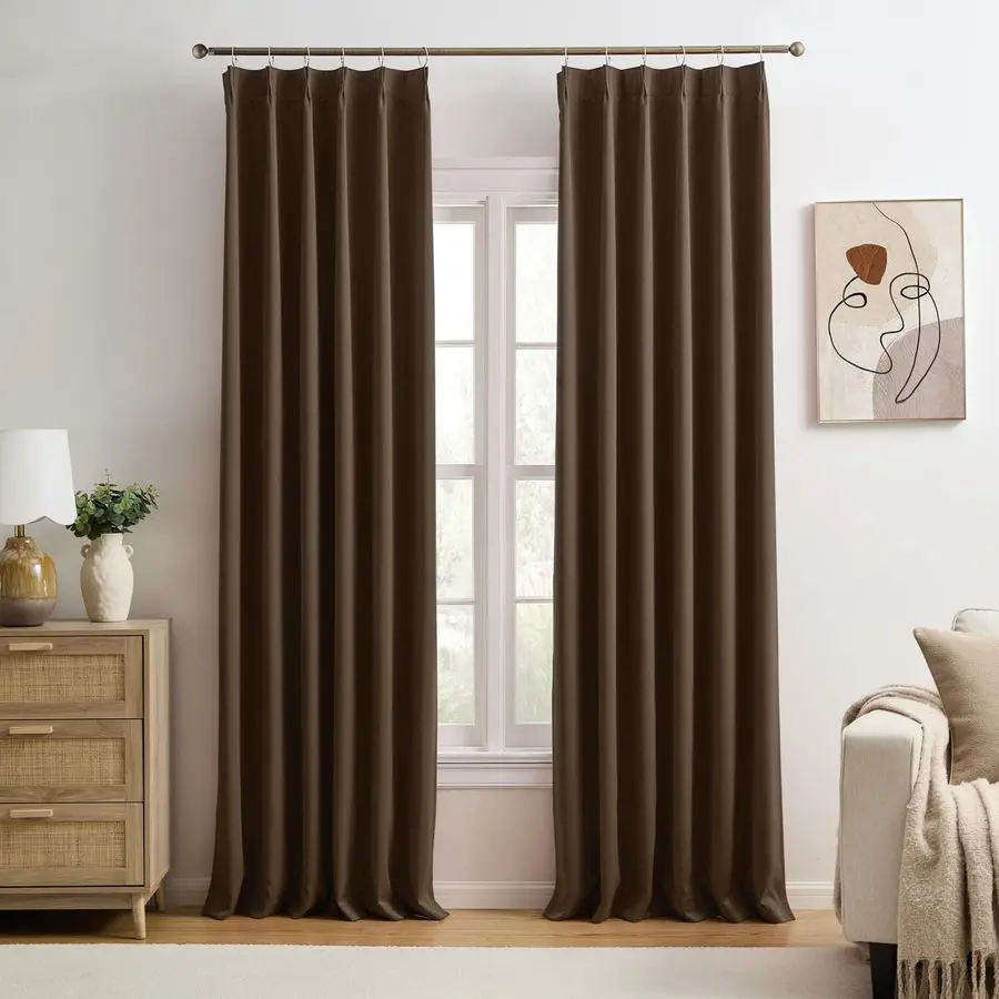 

Brown Espresso Pinch Pleated Blackout Curtains 102 Inches Long,Thermal Insulated Pinch Pleats Window Curtains Panels Drapery for
