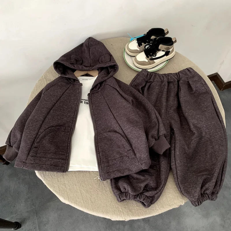 Boys Set 2025 Autumn Spring Korean Style Kid Clothes Fashion Casual Daily Hooded Coat Loose Long Pant Two Piece Set