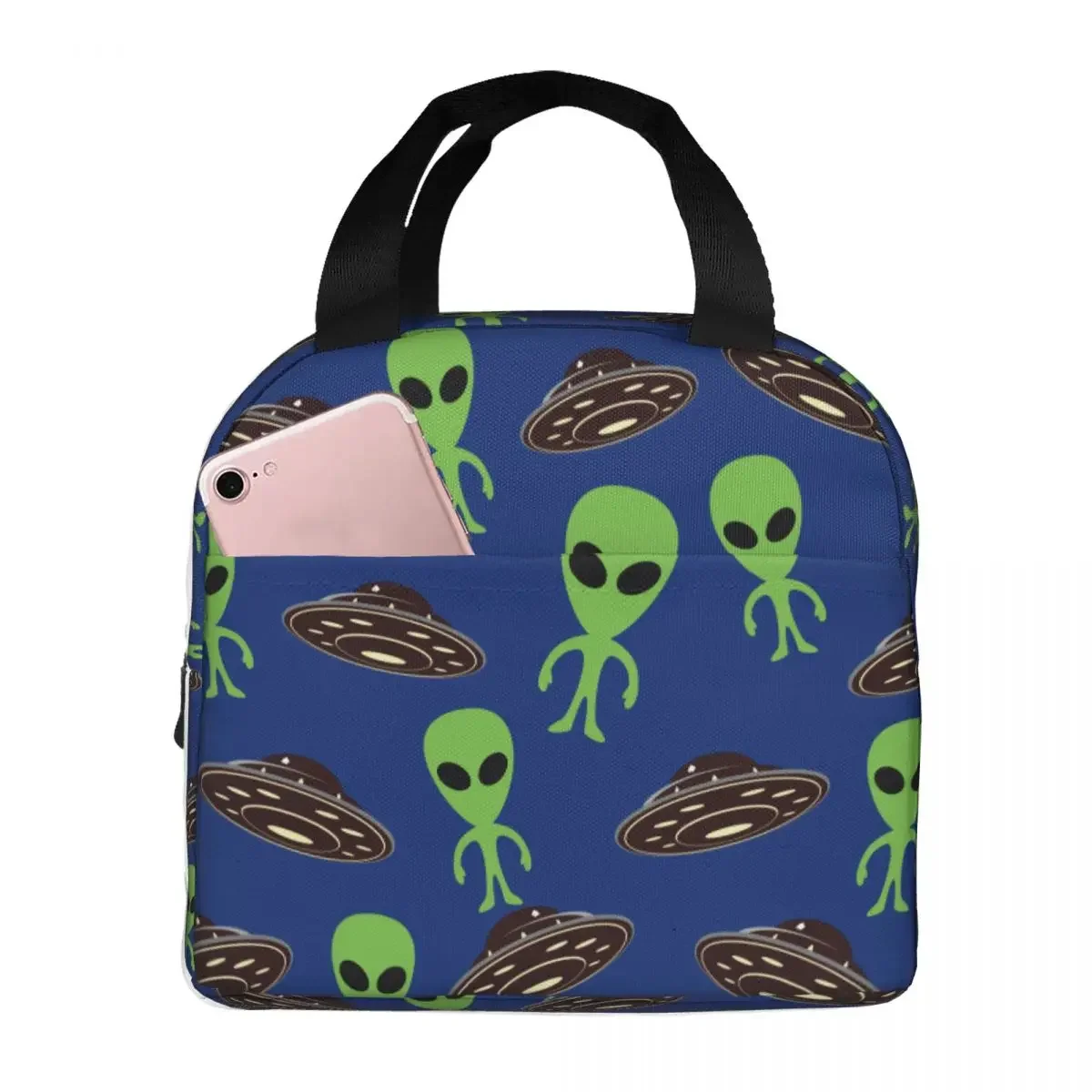 Alien And UFO Lunch Bags Portable Insulated Oxford Cooler Thermal Picnic Travel Lunch Box for Women Children