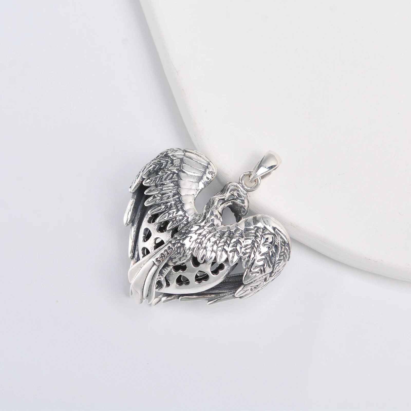 Eudora 925 Sterling Silver Vintage Phoenix Necklace Blue Austrian Crystal Heart Pendant Women Fashion Jewelry Exquisite Gift