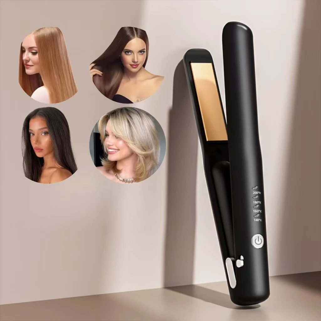 Wireless Rechargeable Mini Flat Iron Negative Ion Hair Straightener Fast Heating Anti‑Scald 4 Temperature Gears Portable Salon S