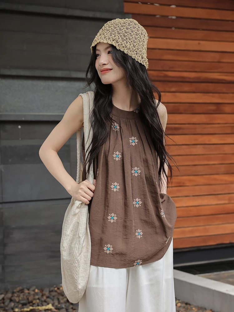 

Coffee Color Ne Hanging Strap Vest Women's Summer Outdoor Wear Loose Svel Top Small irt Cotton 00% Regular Length