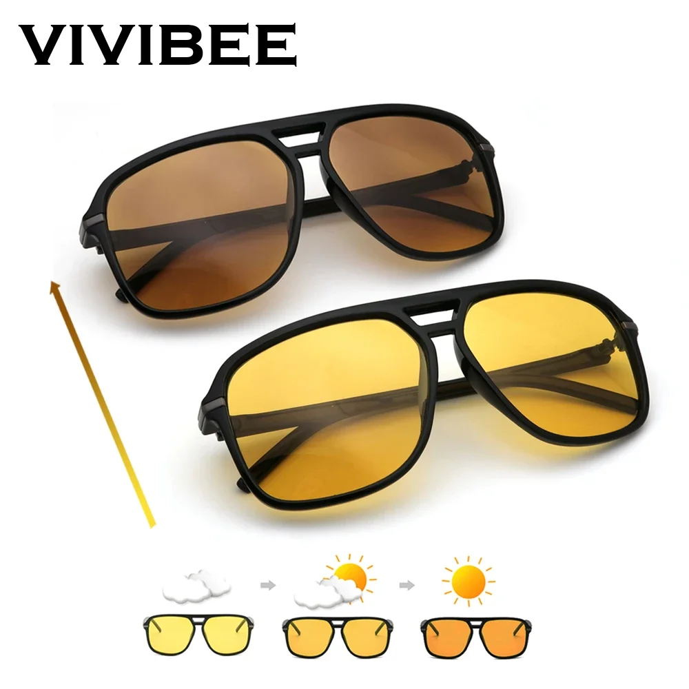

VIVIBEE Men Night Vision Sunglasses Photochromic Pilot 2025 Yellow Big Sun Glasses Oversized Aviation Polarized Women Goggles