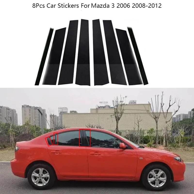 

8Pcs Carbon Fiber Black Door PC Plastic Car Window Trim Strips Stickers For Mazda 3 2006 2008-2012 Chromium Styling Accessories