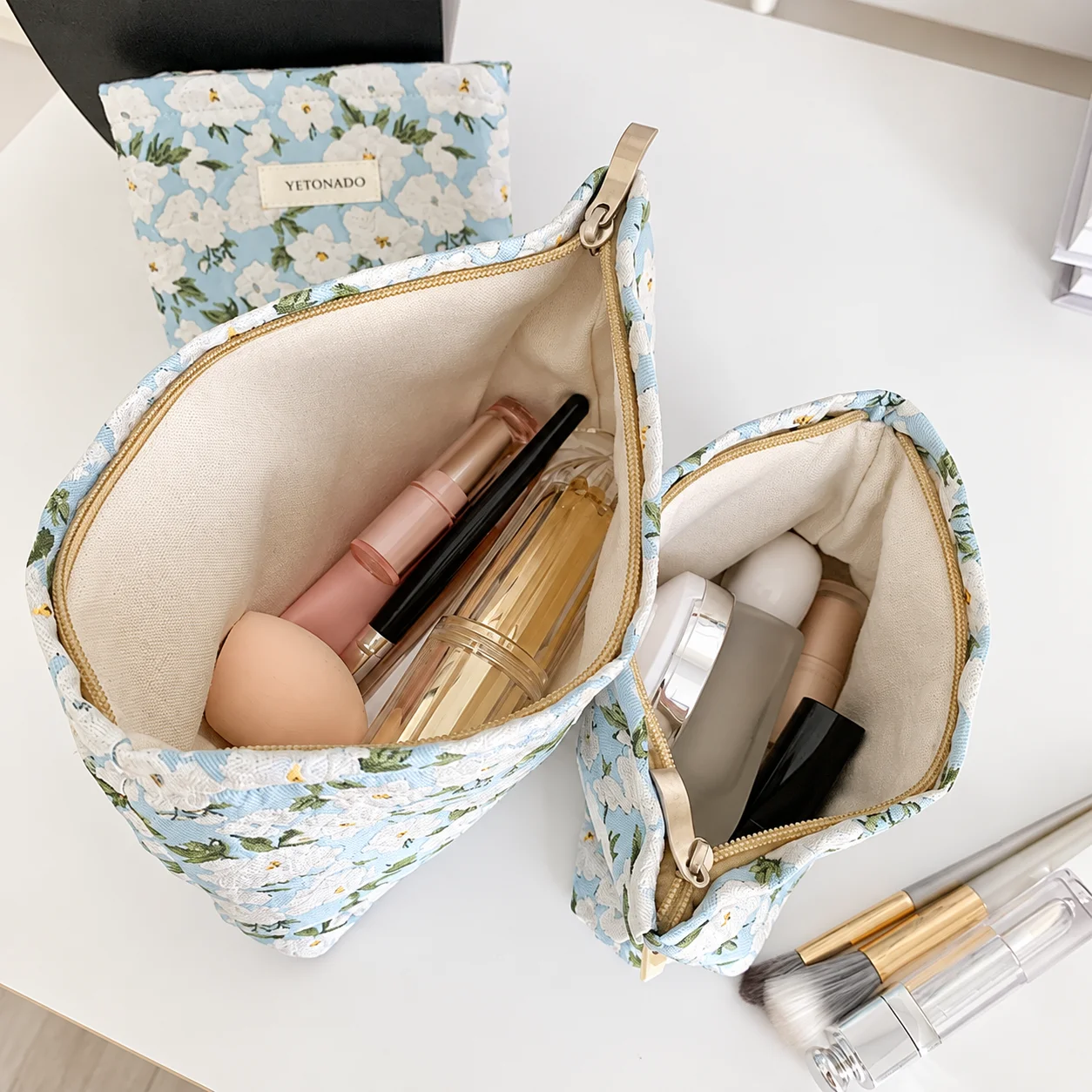 Jacquard Cosmetic Bag Jacquard Canvas Lined Cosmetic Bag Toiletry Storage Case Large Capacity Makeup Organizer Pouch
