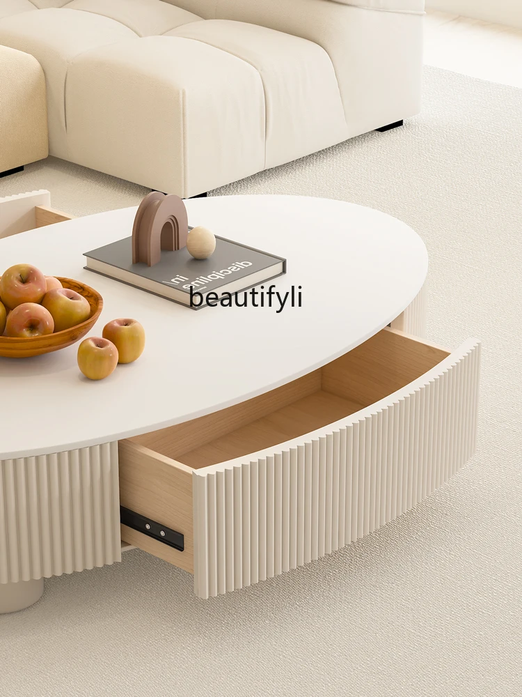 Cream Style Stone Plate Coffee Table Light Luxury Minimalist Tea Table Living Room Home