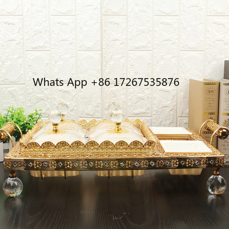 

Creative household wrought iron rectangle, six-grid grid with lid combination dried fruit plate, nut melon seed candy box