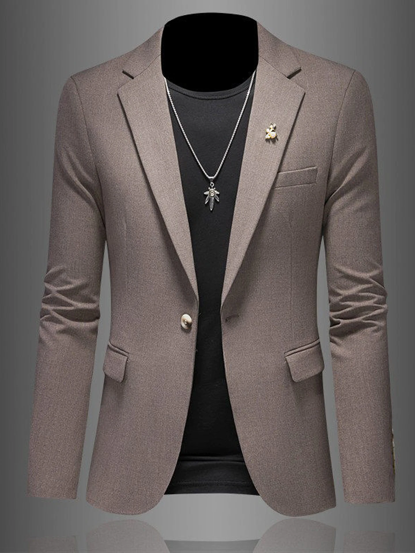

New 2026 Khaki Color Casual Men's Suit Jaet Faionable Urban Commute Slim Fit Versatile Single-Breasted Top for Men