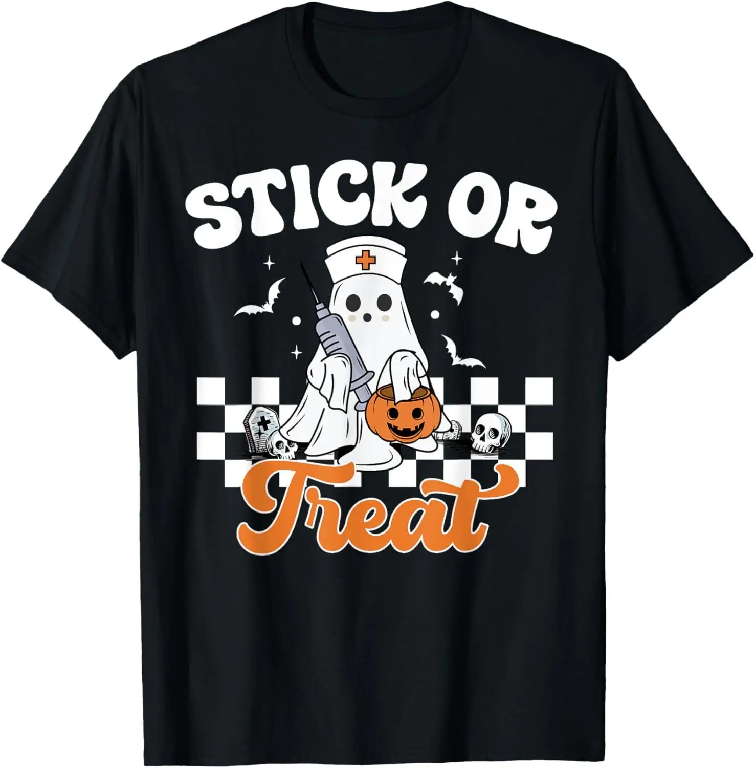 Stick Or Treat Halloween Ghost Nurse CRNA Emergency ER Nurse T-Shirt S-5XL