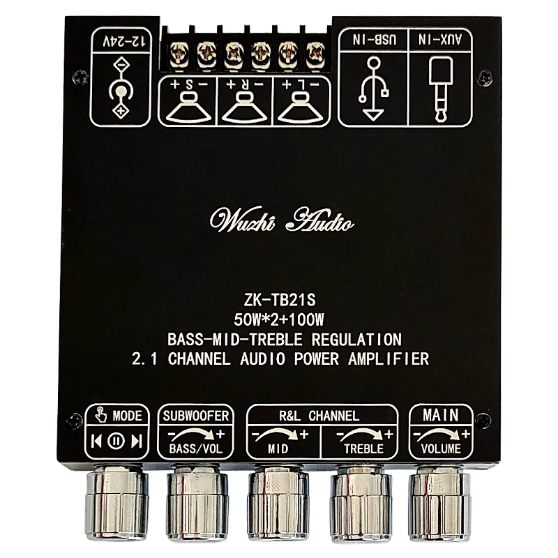 ZK-TB21S 2.1 Channel Bluetooth Audio Amplifier Board Module, Subwoofer, Midrange, Treble TPA3116