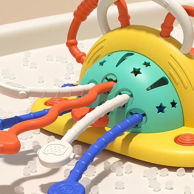 Y4QA Baby Pull String Interactive Toy Teething Teether Activity Toy Safe Material