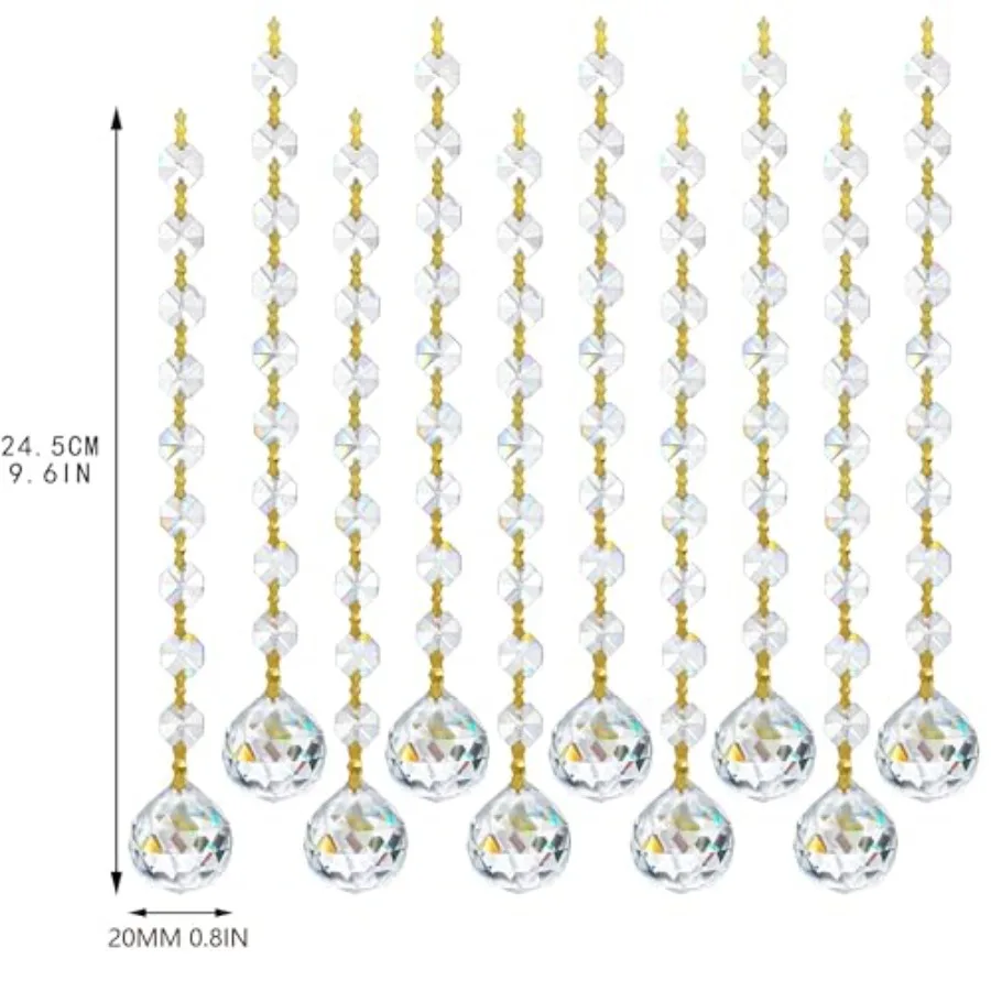 10pcs Crystal Garland Strands Hanging Glass Chains Glass 20mm Balls Prisms with Pendants Crystal Parts Replacements Christmas P