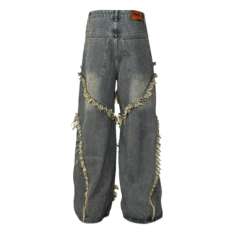 Hi Street-pantalones vaqueros desgastados rasgados para hombre, ropa de calle holgada, Hip Hop, Patchwork