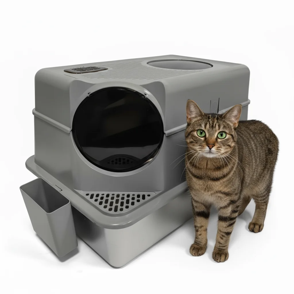 New Design Enclosed Cat Toilet Box Stainless Steel Tray Odor Control Easy Cleaning Large Capacity Private Litter Box for Home
