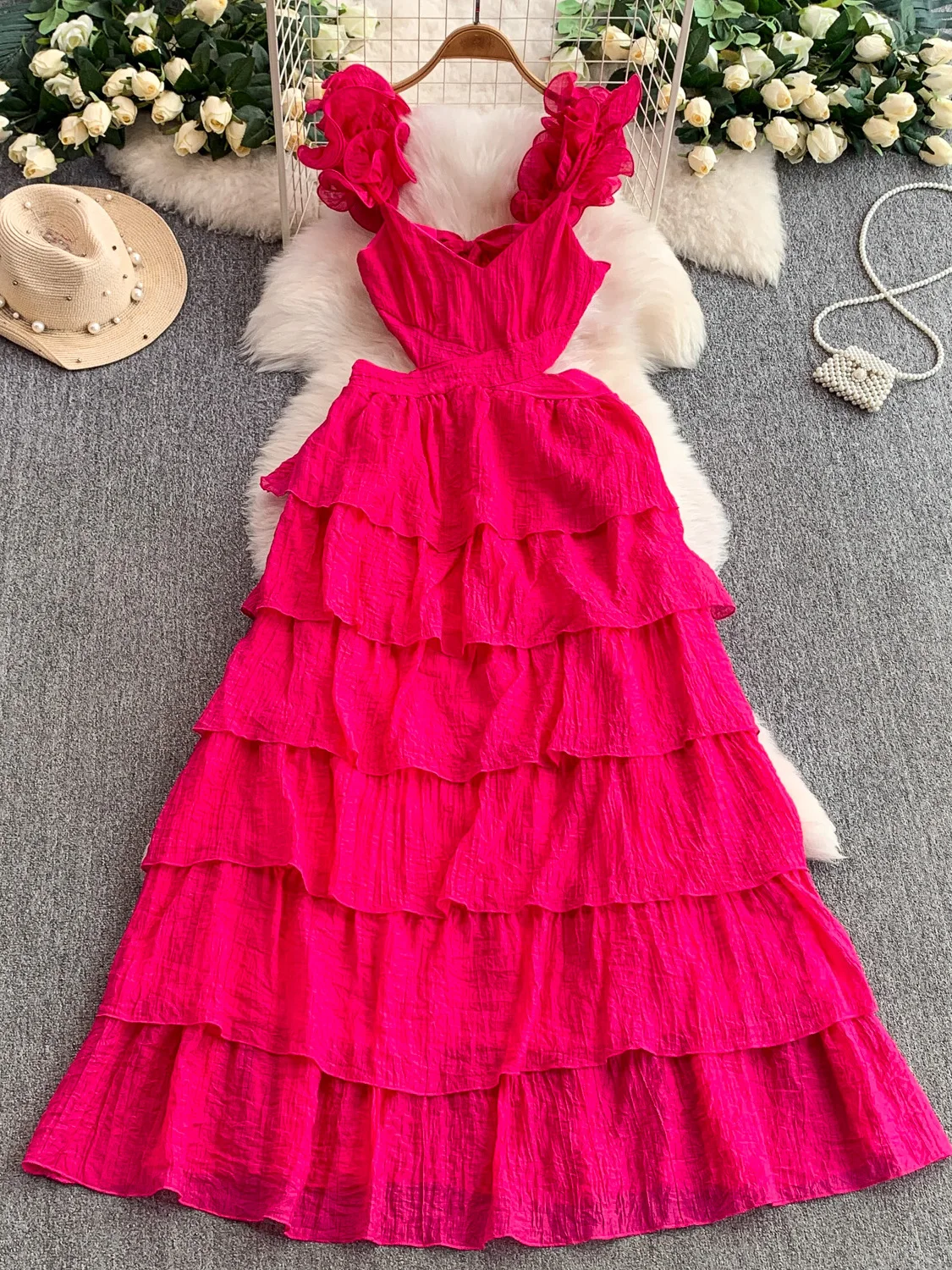 فستان تونيك صيفي مثير بدون ظهر للنساء، تنورة طويلة ضيقة عالية الخصر بأكمام جرس ورقبة على شكل حرف V، فستان من طبقات الشاش على ...