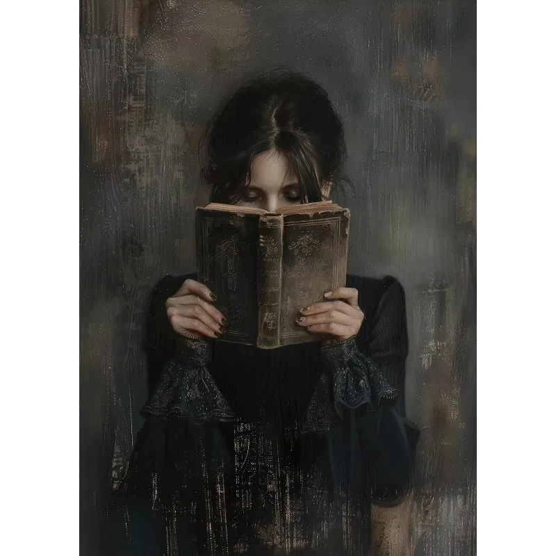 Victorian Woman Reading Bookish Swans Crow Poster Moth White Roses Wall Art Canvas Painting Print Dark Academia Home Decorati