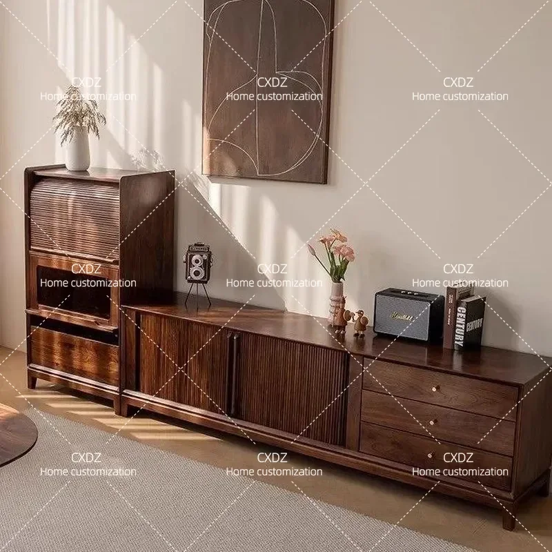 North American Walnut Solid Wood TV Cabinet Mid Century Modern Living Room Storage Console Retro Log Drawer Stand