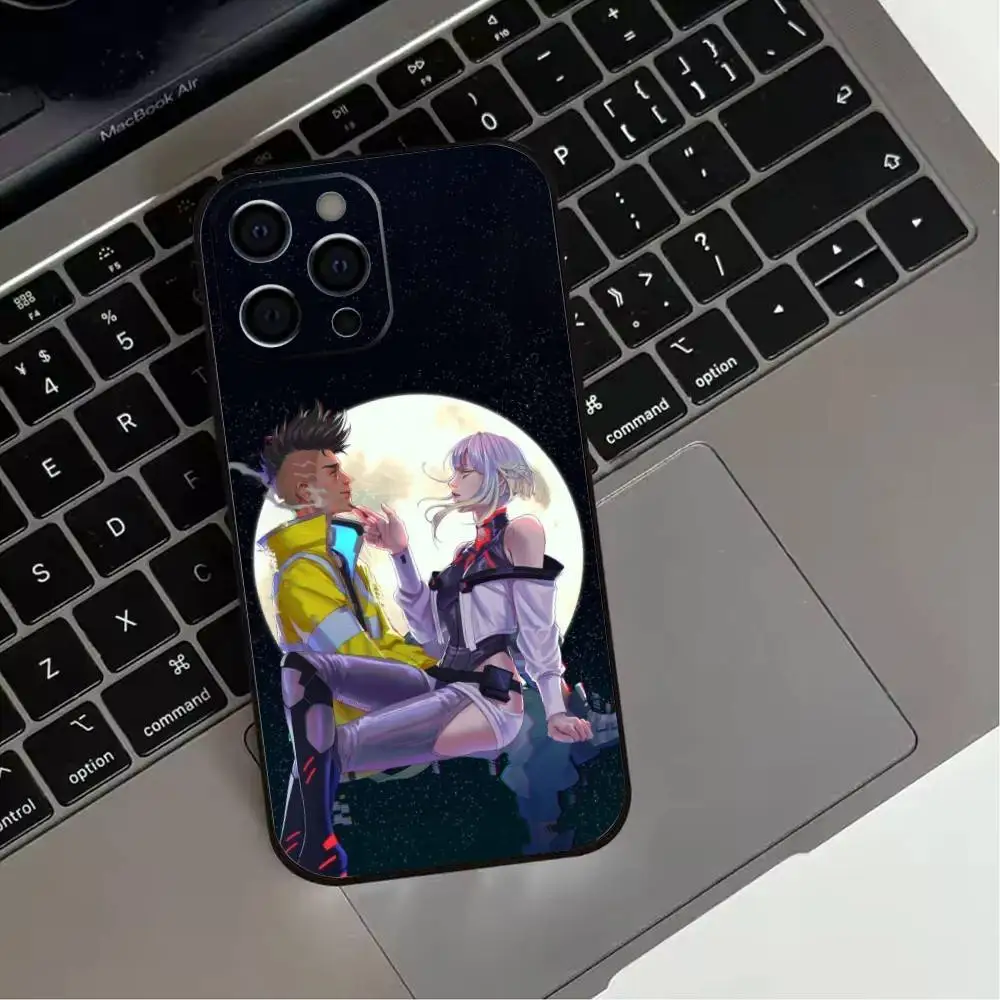 حافظة هاتف Play C-Cyberpunk Game E-Edgerunners لهاتف iPhone 17,16,15,14,13,12,11 Plus، Pro Max، XS، غطاء أسود من السيليكون الناعم