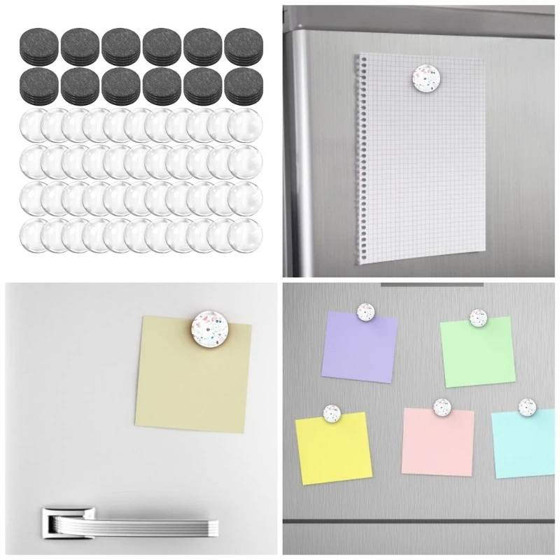 50set Craft Magnets Glass Ceramic Ferrite Magnet with Adhesive Backing and Transparent Clear Glass for DIY Craft Fridge Magnet