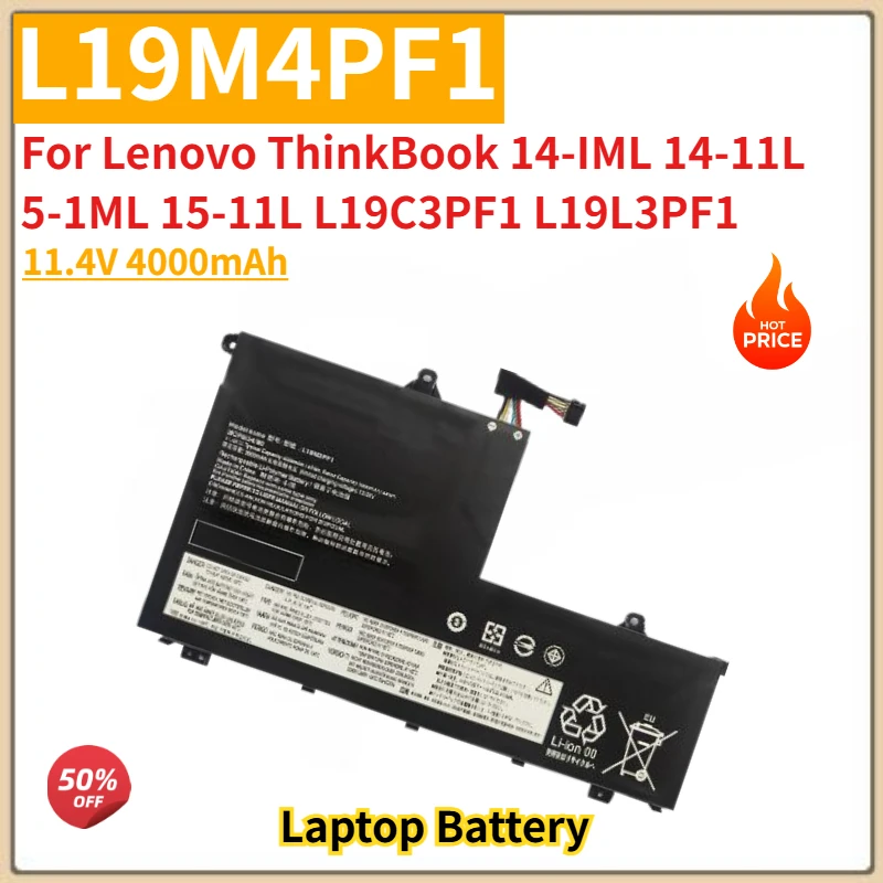 

High Quality Laptop Battery L19M4PF1 11.4V 4000mAh For Lenovo ThinkBook 14-IML 14-11L 5-1ML 15-11L L19C3PF1 L19L3PF1 Brand New