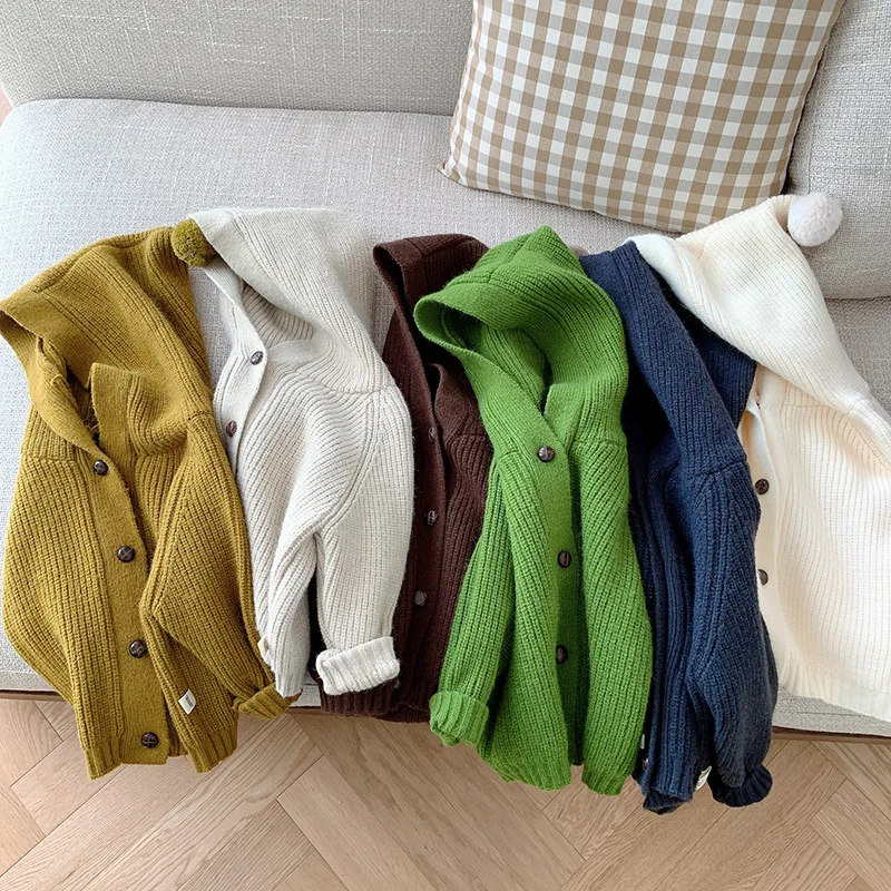 Children's Hooded Sweater 0-6 Years Old  Autumn Boys' Sweater Girls' Solid Color Cardigan Baby's Thickened Coat