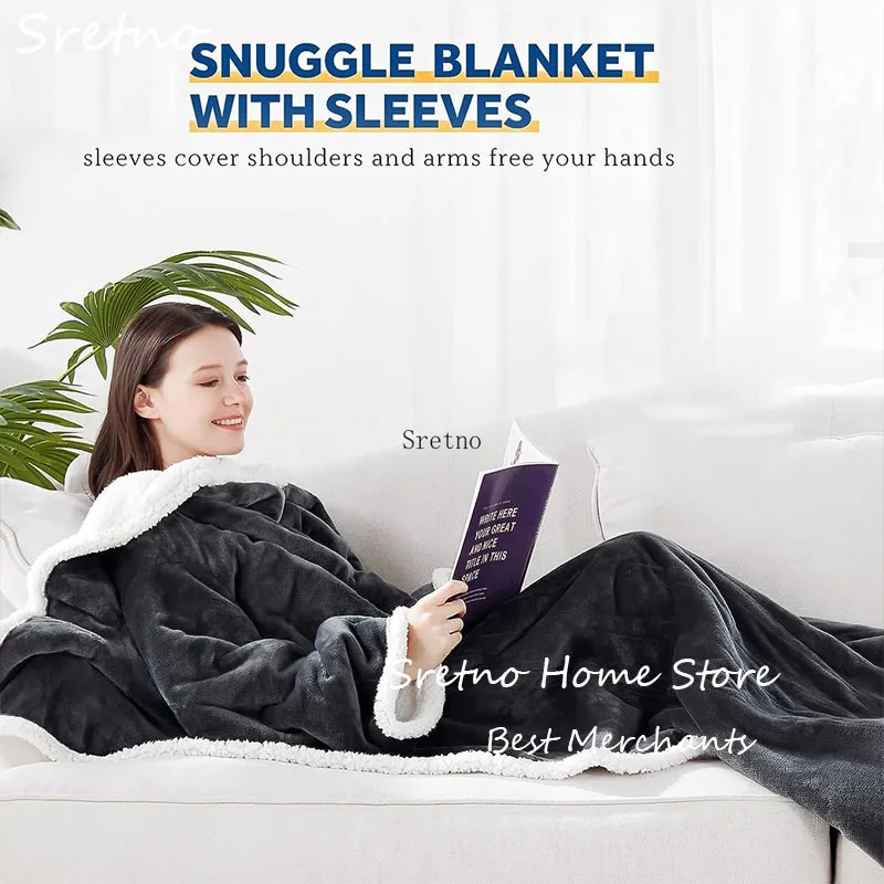 

SRETNO Wearable Electric Heating Pad Flannel&Sherpa Heating Blankets with Sleeves 6 Heat Settings,10-hour Time Auto-Off Function