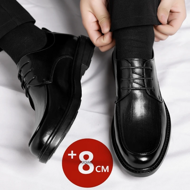 Men Plus Size Elevator Shoes 3/6/8CM Height Increase Formal Office Wedding Party Dress Heightened Shoes Casual Leather Oxfords