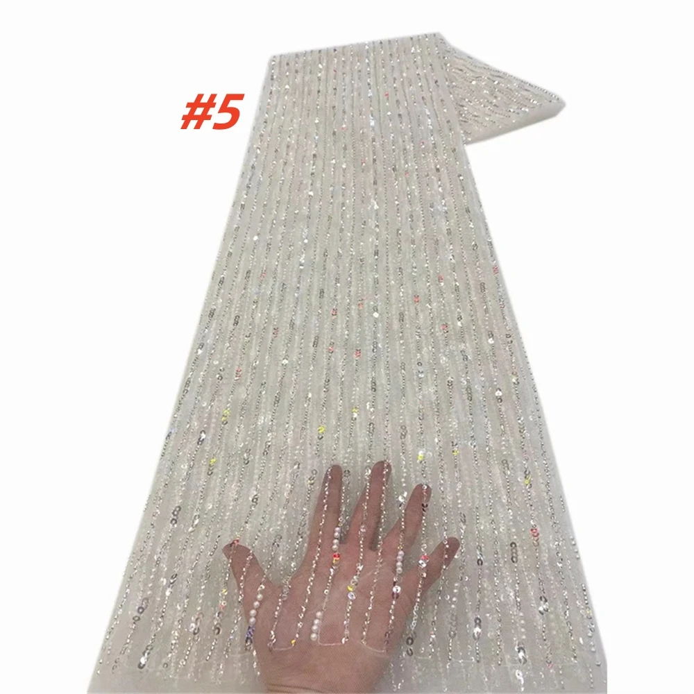 White African Sequins Lace Fabric 2025 High Quality Beads Lace French Nigerian Embroidery Mesh Fabrics For Wedding Dress Sewing