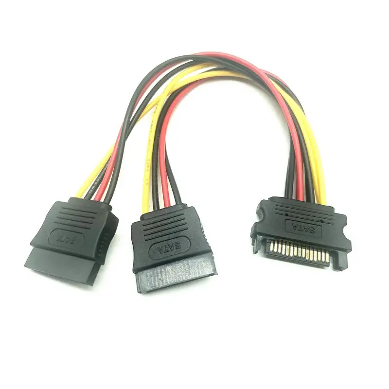 คุณภาพสูง15 Pin SATA ชาย2หญิง SATA Splitter Power Cable 20ซม.