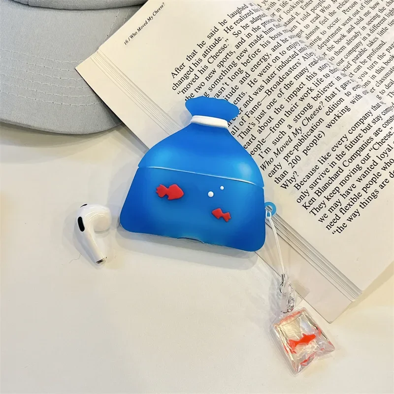 Blue Goldfish Bag Case for AirPods 4 Airpod 1 2 3 Pro Pro2 Bluetooth Earbuds Charging Box Protective Earphone Case Cover