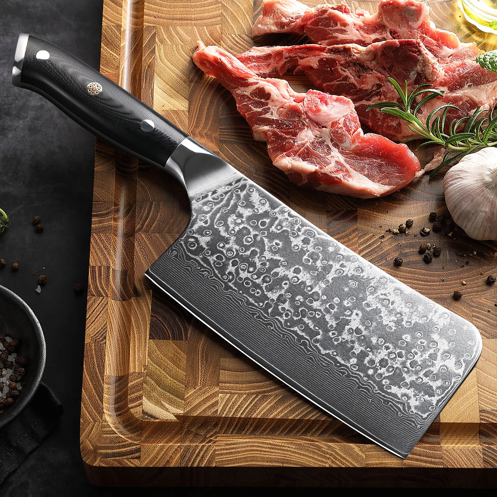 F.YOUNG 6.5-inch Bone Chopper Knife 67 Layer Japanese SKD11 Damascus Steel Sharp Kitchen Cleaver Boning Cutting Meat Chef Knives