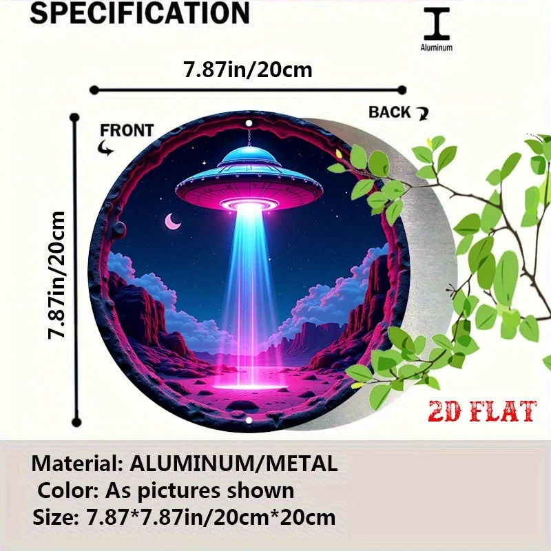 2D شقة 1 قطعة علامة معدنية خمر الغريبة لقاء: أسرار ما وراء الأرض الألومنيوم ملصق دائري ريترو خمر نظرة جدار الفن لشريط #2