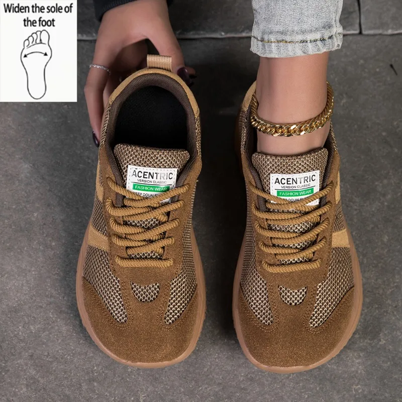 

New Style Wide Toe Shoes for Women Mesh Breathable Running Shoes Lace Up Flats Casual Outdoor Walking Loafers Women Sneakers
