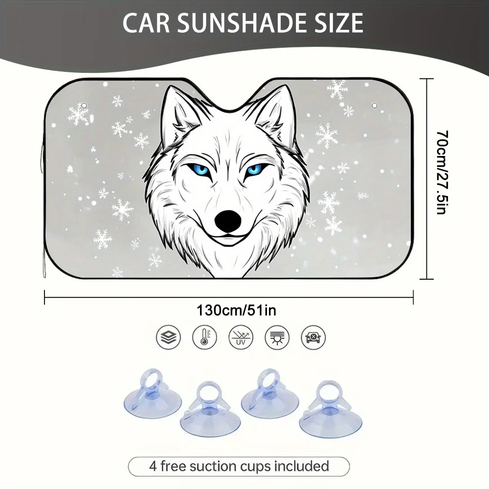 1pc Winter Wolf & Snowflake Car Sun Visor - Easy Install, Quickly Blocks Sunlight, Keeps The Car Cool, Ideal For Family Daily Us