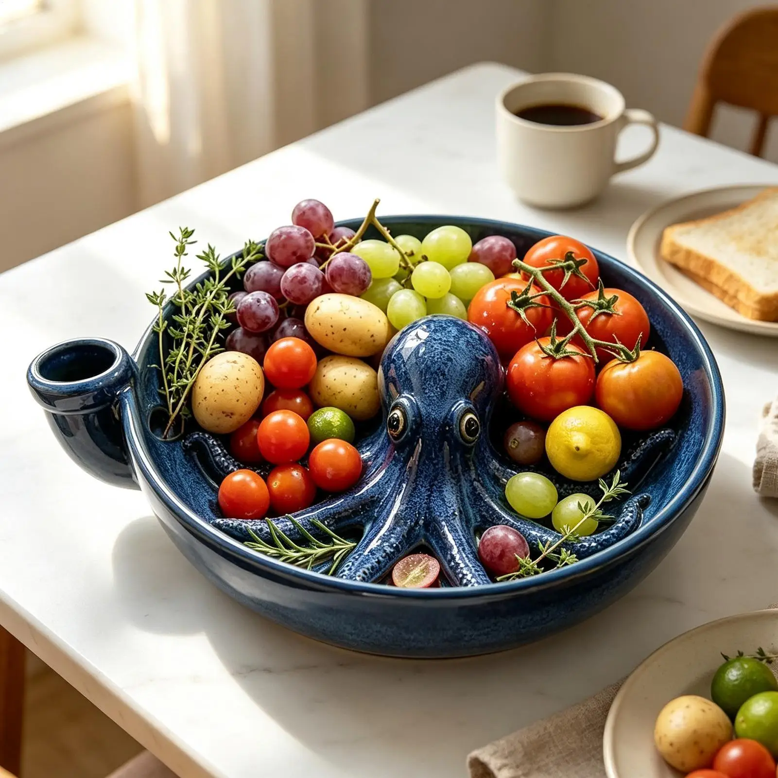 Octopus Berry Colander, 3D Printed Spinner Rinse Bowl with Drain Holes, Fruit Wash Bowl for Fresh Berries