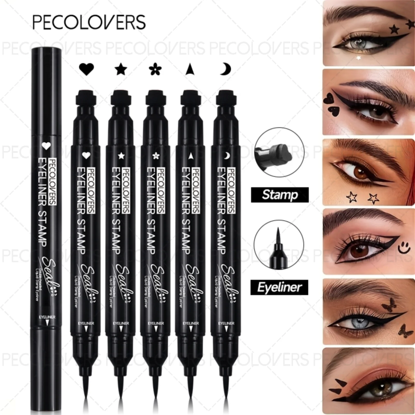ปากกาอายไลเนอร์แบบแสตมป์ 2-in-1 1 ชิ้น, ปากกาเขียนขอบตาแบบมีปีกพร้อมหัวคู่, แห้งเร็ว กันน้ำ, ไม่เลอะ, สำหรับงานปาร์ตี้และแต่งหน้าประจำวัน