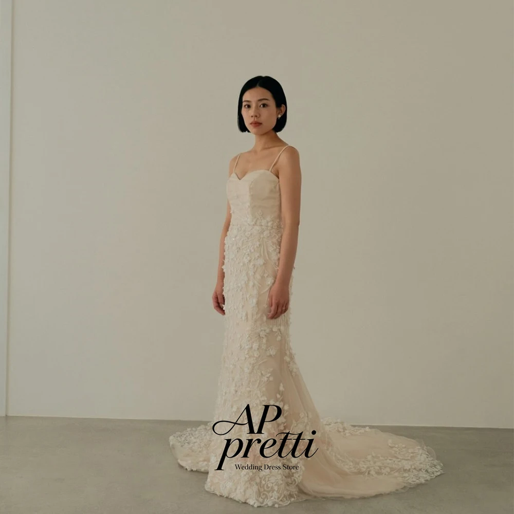 AP pretti Graceful Soft Satin Applique Wedding Dress Photo Shoot Sweetheart Customized Spaghetti Strap Bridal Gown ウェディングドレス
