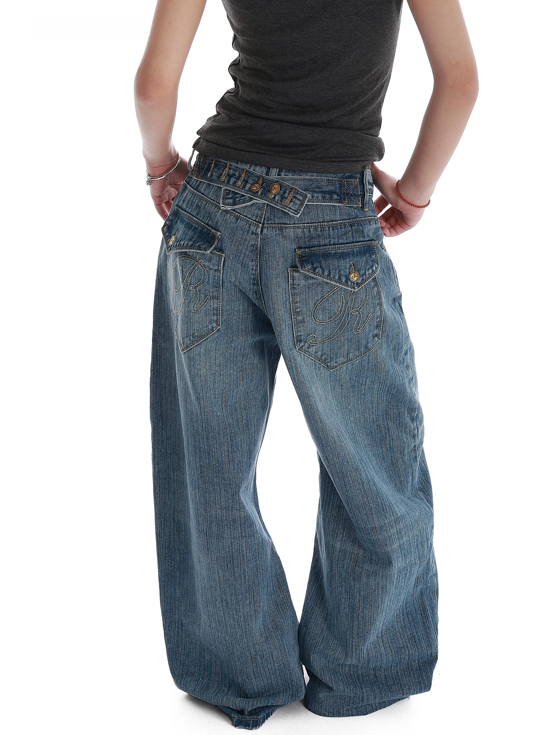 

Винтажные американские джинсы с бамбуковым узором, свободные прямые брюки для женщин, весенний модный тренд