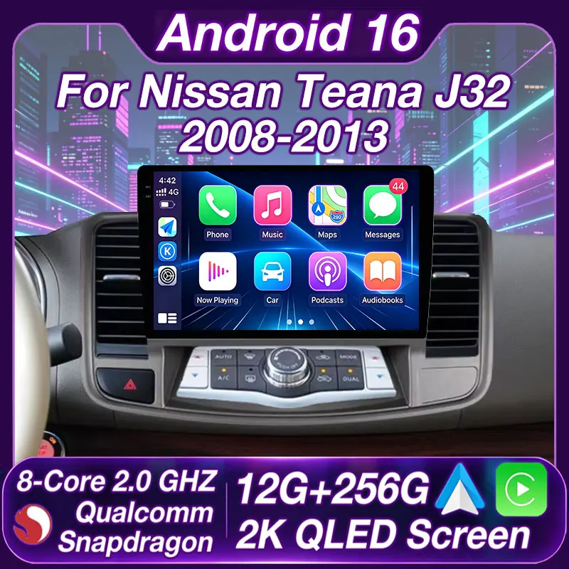 Android 16 Car Radio For Nissan Teana J32 2008-2013 Wireless CarPlay Android Auto Touch Screen 2K QLED DSP 4G LTE GPS Head Unit