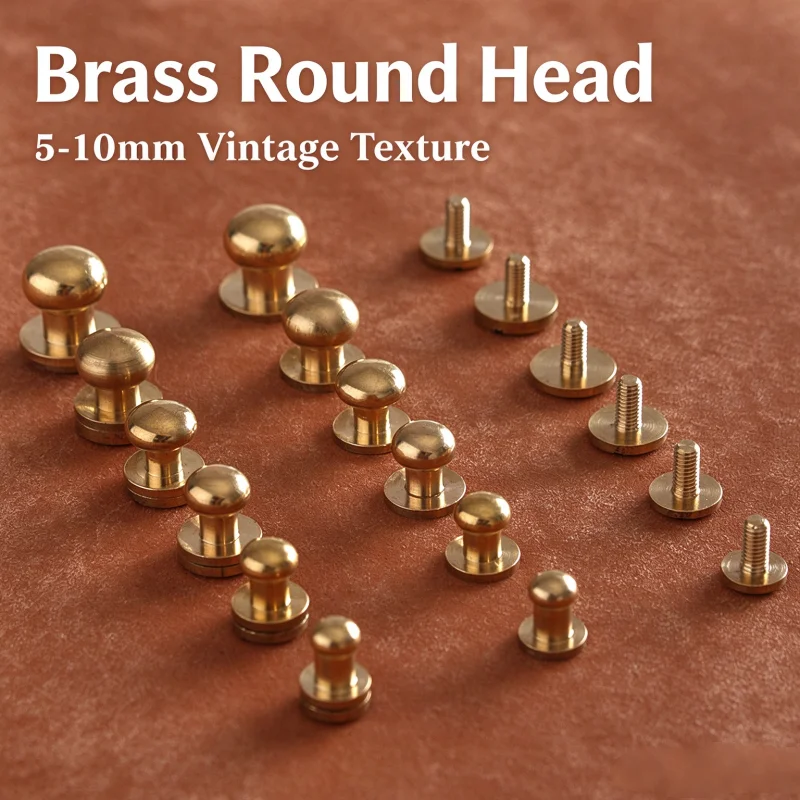 10PCS Solid Brass Mushroom Head Screw Studs Vintage Dome Head Rivet Nipple Nail For Leather Craft Handbag Wallet Belt Making