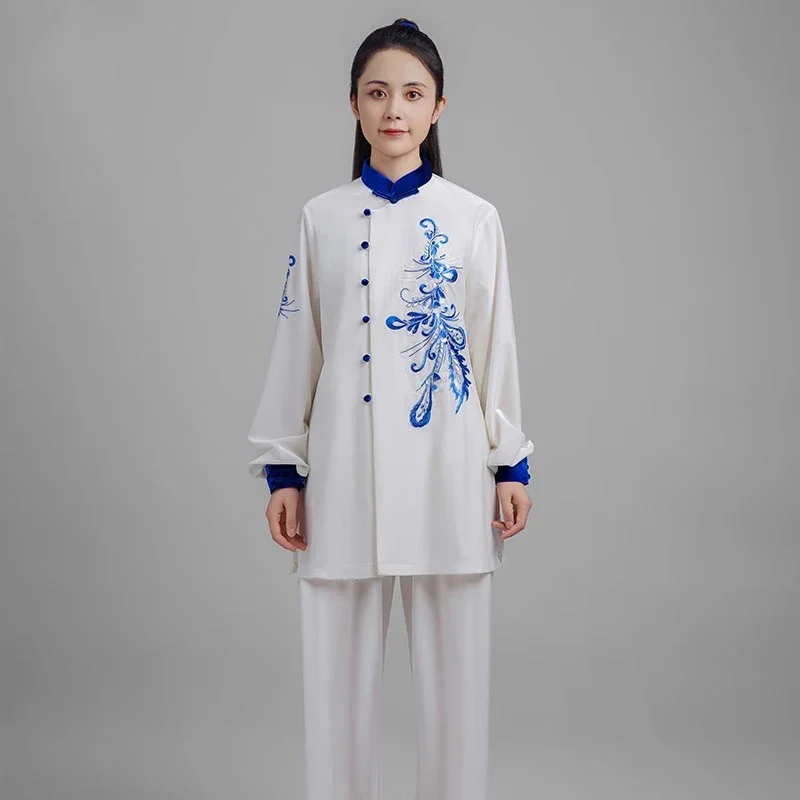 Kun Master Thicken Velvet Taichi Uniform Elegant Winter Martial Arts Suit Embroidery Kung Fu Clothes Taiji for Women