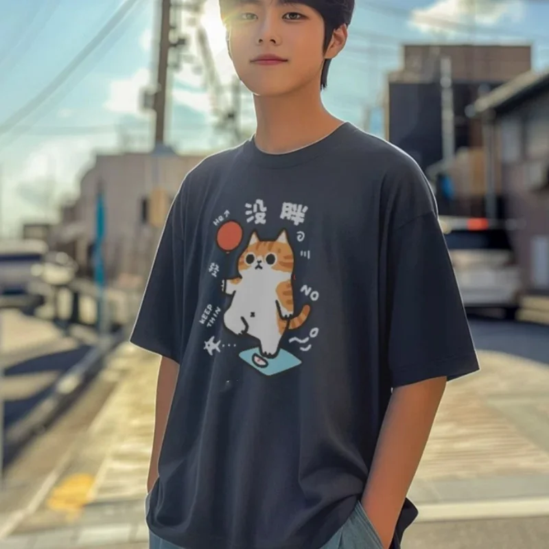 ZAZOMDE Summer Pure Cotton Short-sleeved T-shirt For Women Summer New Cat Cartoon Student Loose Top For Men Y2k Ins 2025